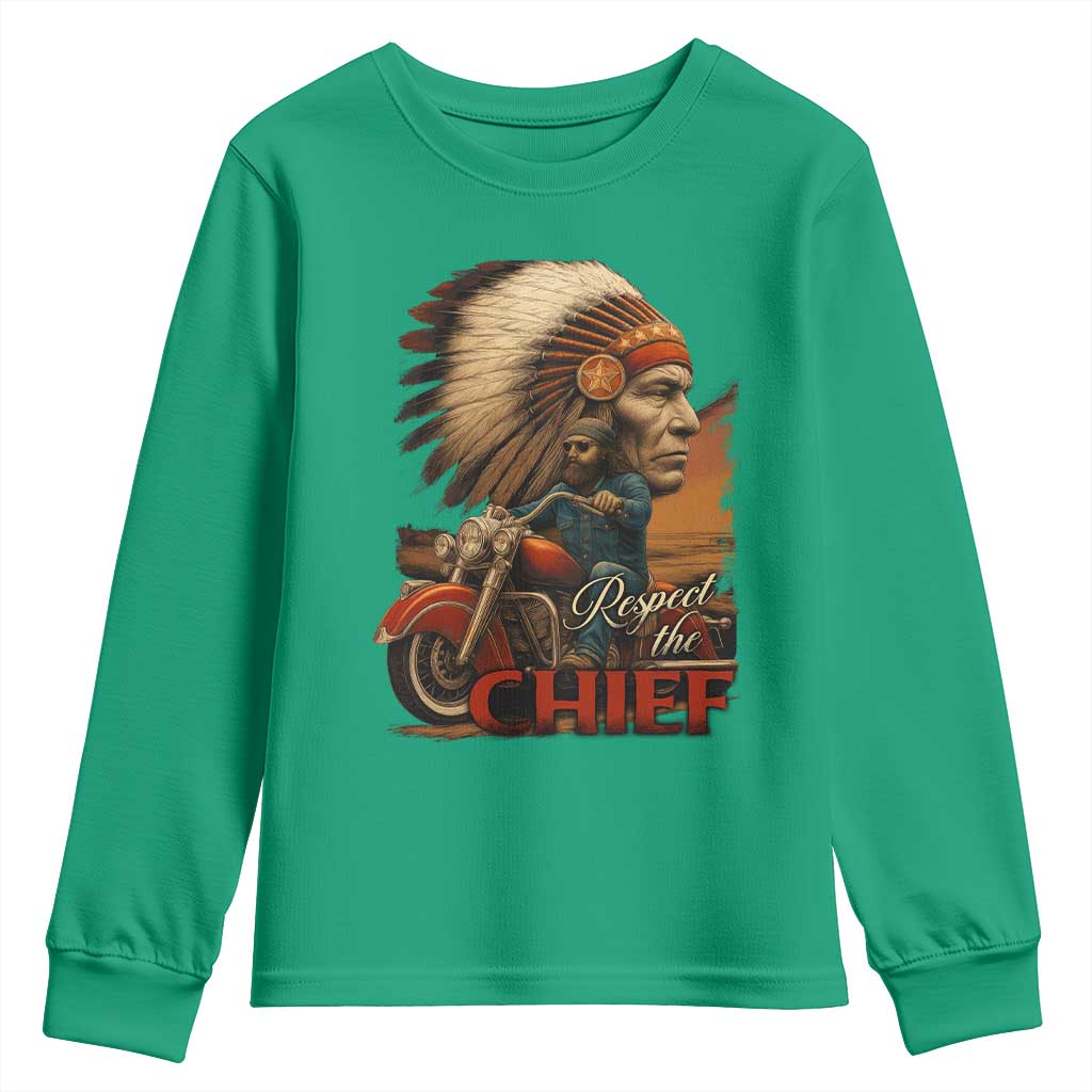 Indian American Rider Youth Sweatshirt Respect The Native Chief Native American Motorcycle - Wonder Print Shop