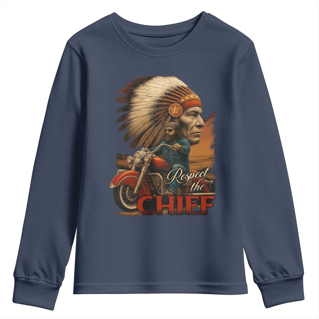 Indian American Rider Youth Sweatshirt Respect The Native Chief Native American Motorcycle - Wonder Print Shop