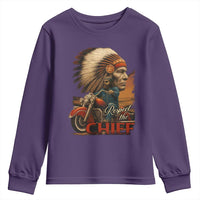 Indian American Rider Youth Sweatshirt Respect The Native Chief Native American Motorcycle - Wonder Print Shop