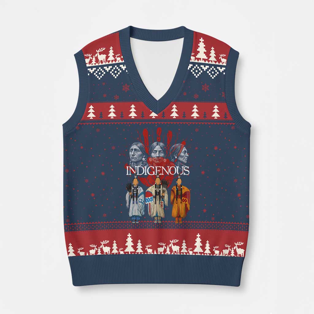 Native American Indigenous Women MMIW Red Hand Indian V-Neck Knit Sweater Vest - Wonder Print Shop