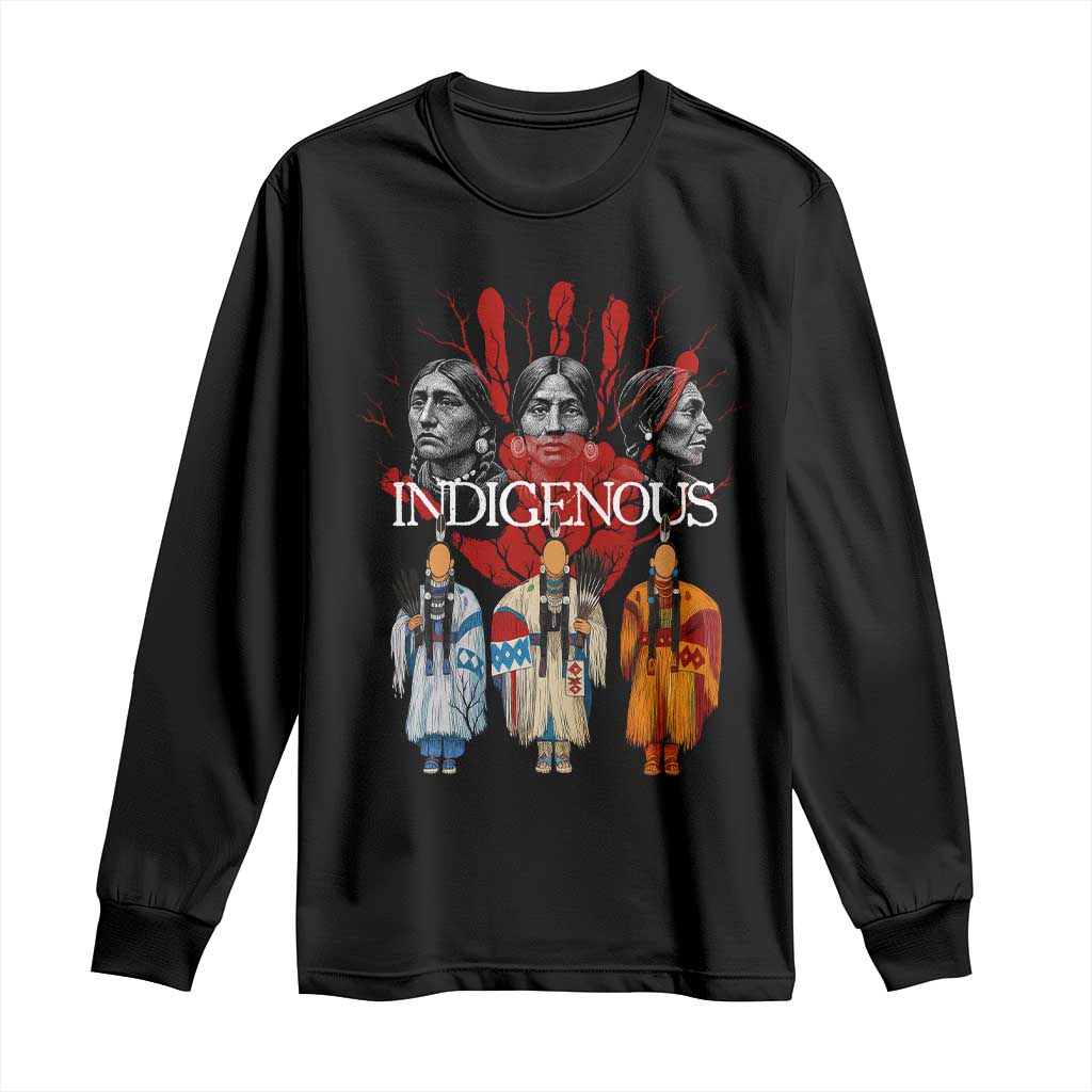Native American Indigenous Women MMIW Red Hand Indian Long Sleeve Shirt - Wonder Print Shop