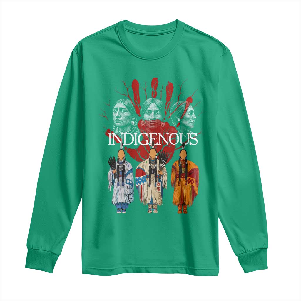 Native American Indigenous Women MMIW Red Hand Indian Long Sleeve Shirt - Wonder Print Shop