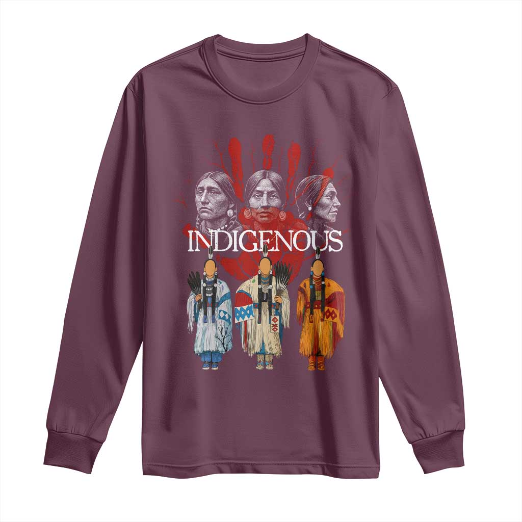 Native American Indigenous Women MMIW Red Hand Indian Long Sleeve Shirt - Wonder Print Shop