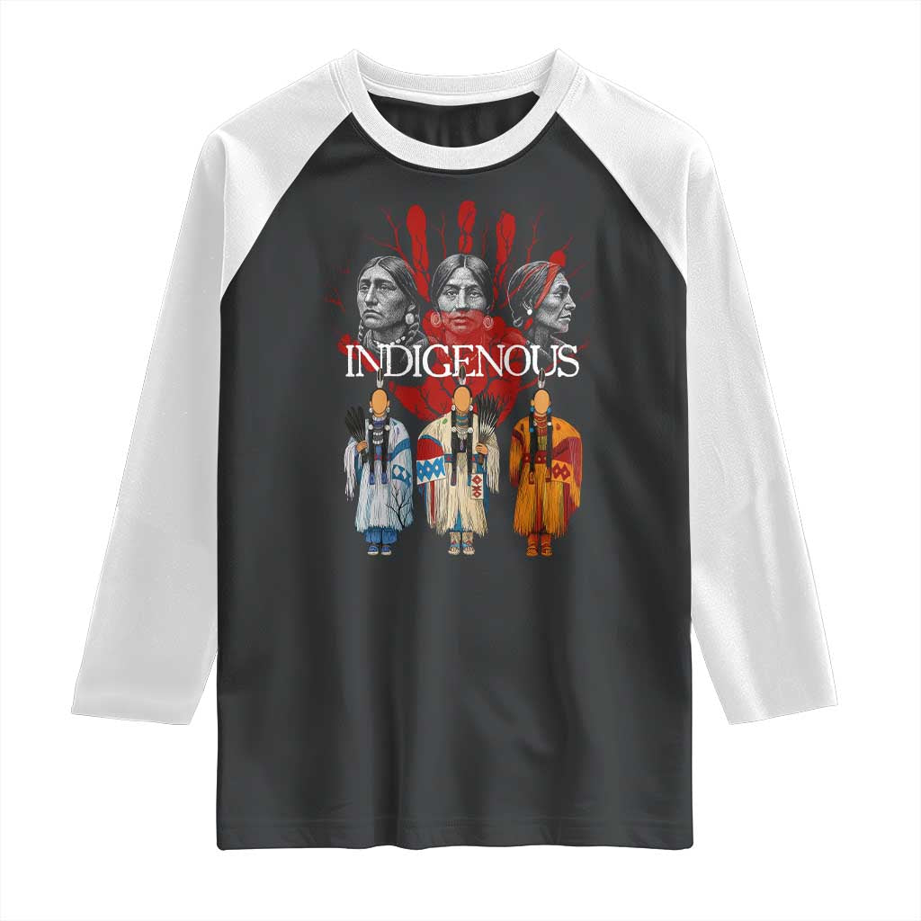 Native American Indigenous Women MMIW Red Hand Indian Raglan Shirt - Wonder Print Shop