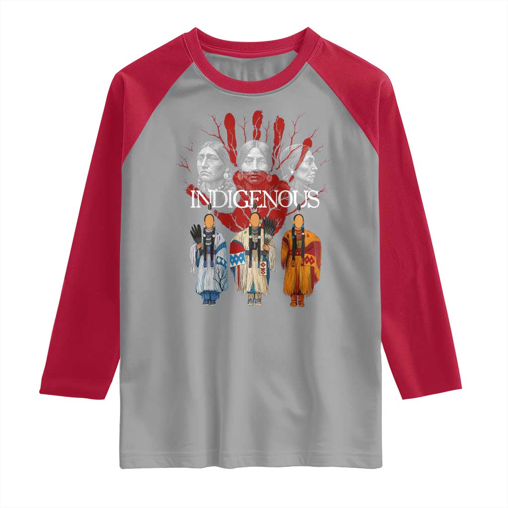 Native American Indigenous Women MMIW Red Hand Indian Raglan Shirt - Wonder Print Shop