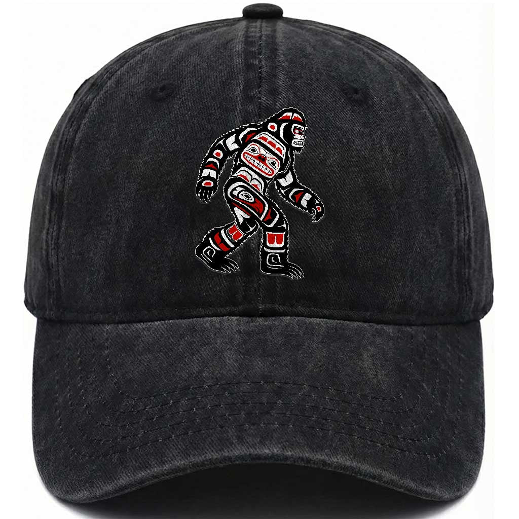 Bigfoot Native American Northwest Coast Art Washed Cotton Baseball Cap