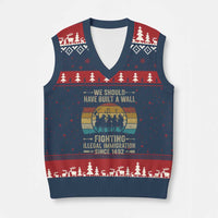 Native American V-Neck Knit Sweater Vest We Should Have Built A Wall Fighting Illegal Immigration Since 1492 - Wonder Print Shop