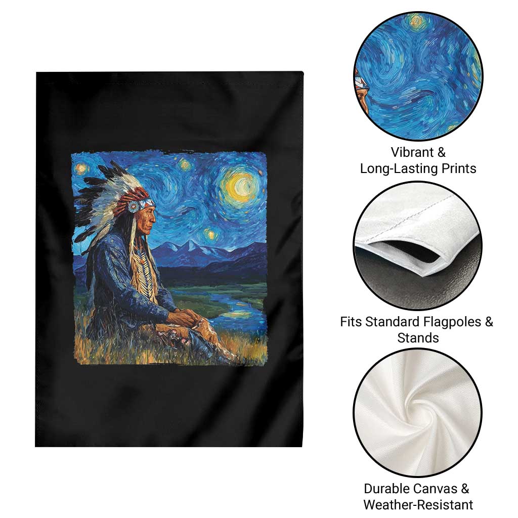 Native American Indian Van Goghs Starry Night Garden Flag - Wonder Print Shop