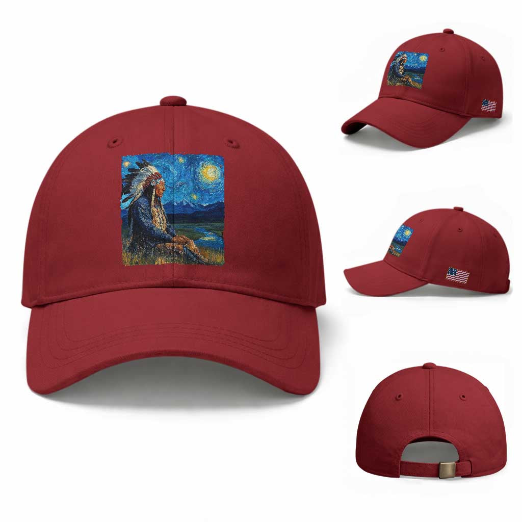 Native American Indian Van Goghs Starry Night Baseball Cap