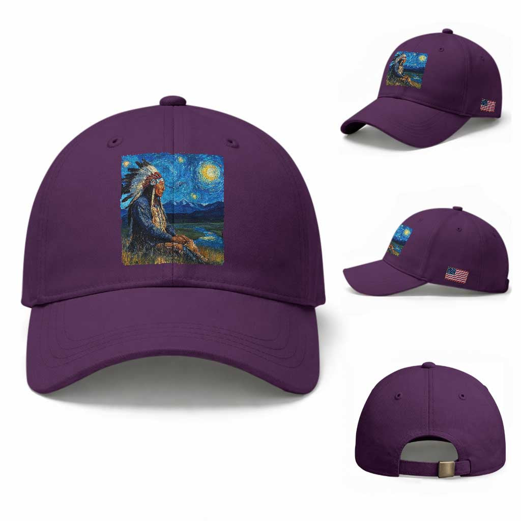 Native American Indian Van Goghs Starry Night Baseball Cap