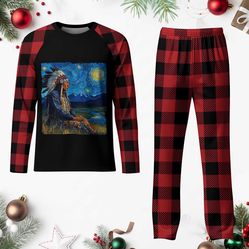 Native American Indian Van Goghs Starry Night Plaid Pajama Set
