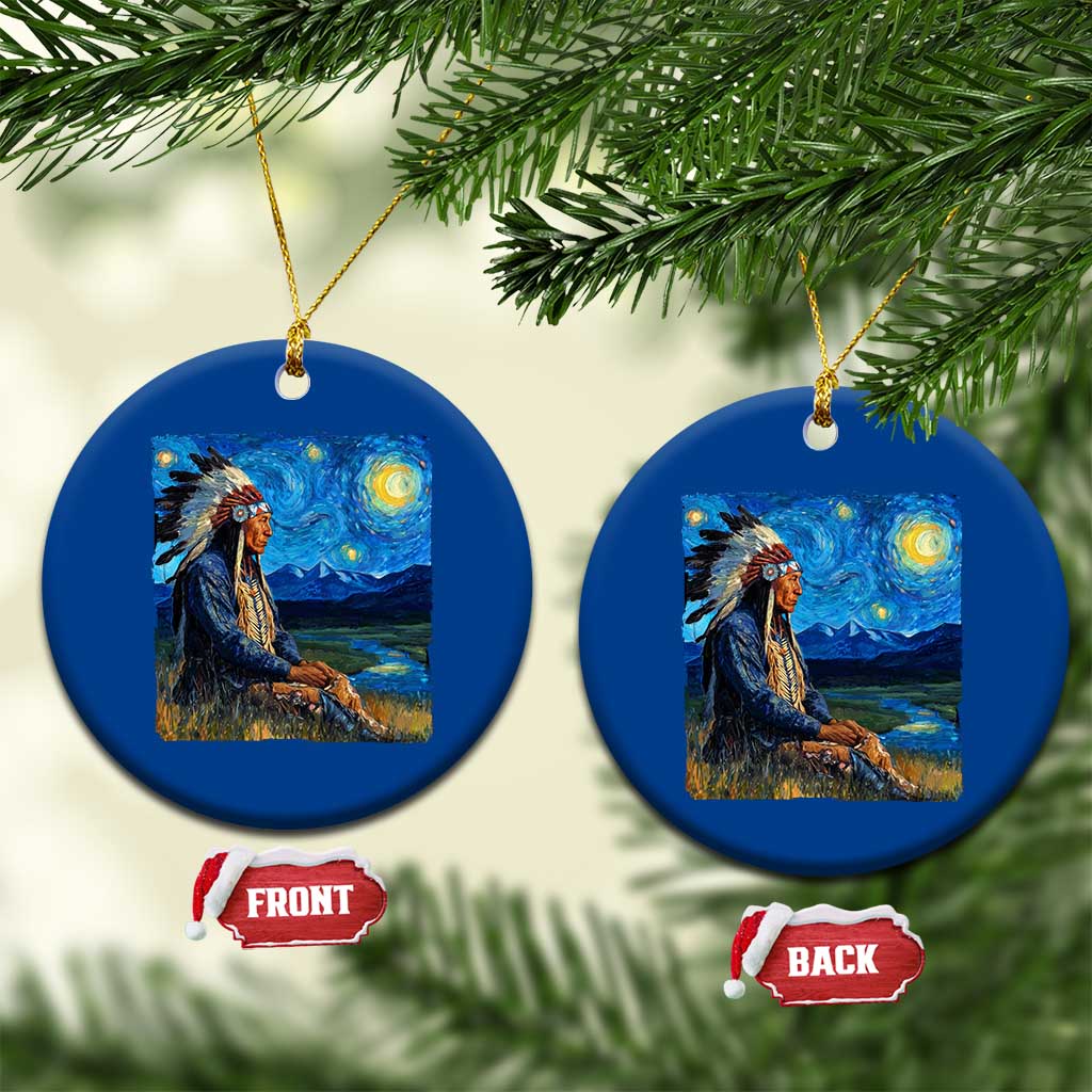 Native American Indian Van Goghs Starry Night Ceramic Ornament