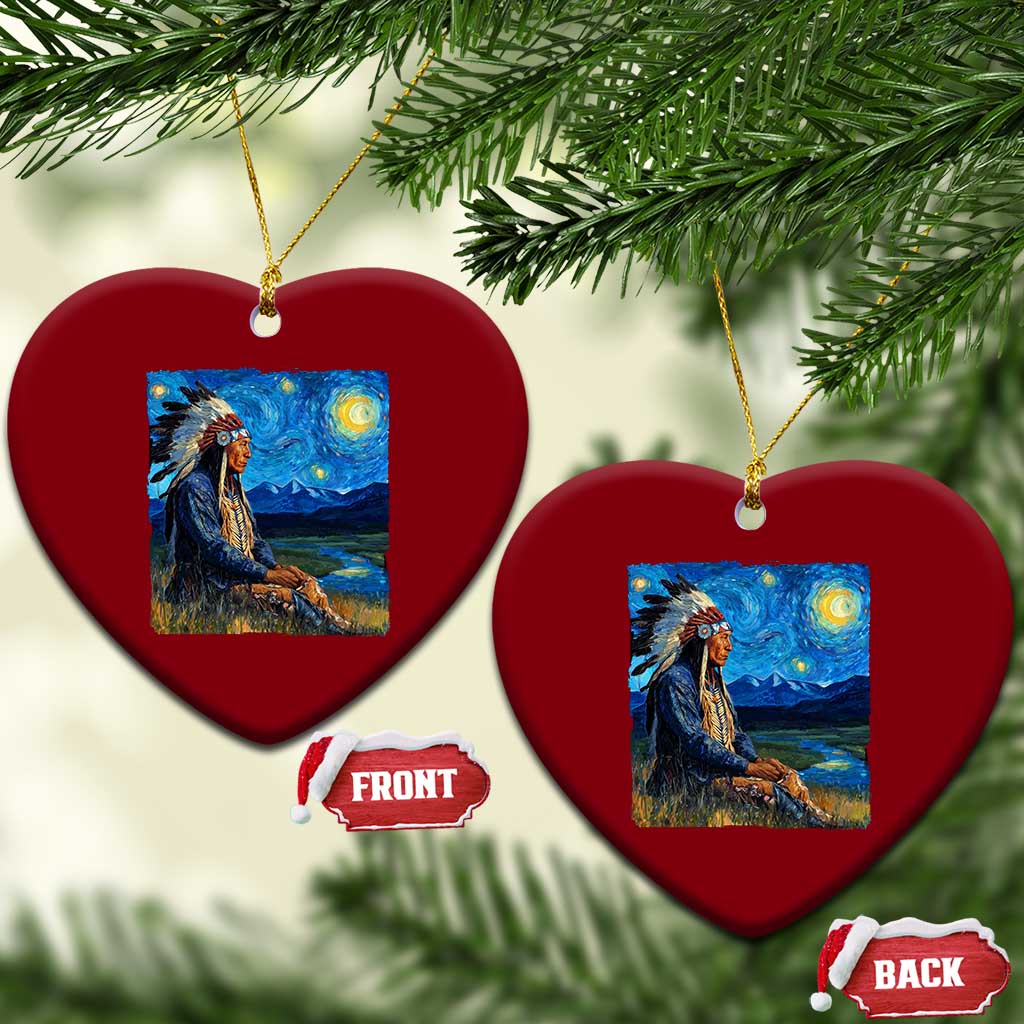 Native American Indian Van Goghs Starry Night Ceramic Ornament