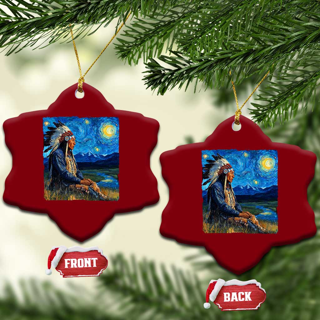 Native American Indian Van Goghs Starry Night Ceramic Ornament