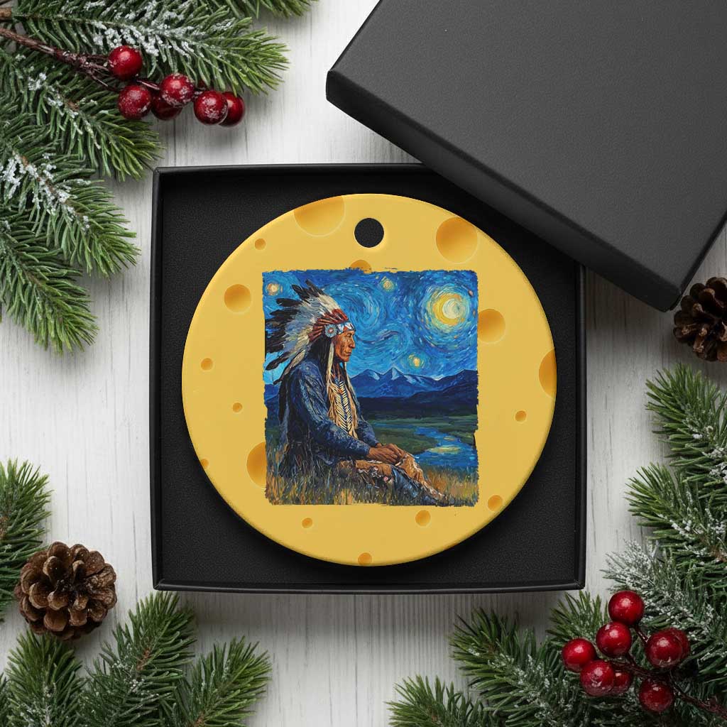 Native American Indian Van Goghs Starry Night Ceramic Ornament