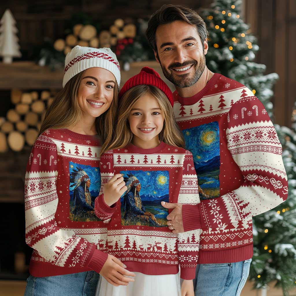 Native American Indian Van Goghs Starry Night Ugly Christmas Sweater - Wonder Print Shop