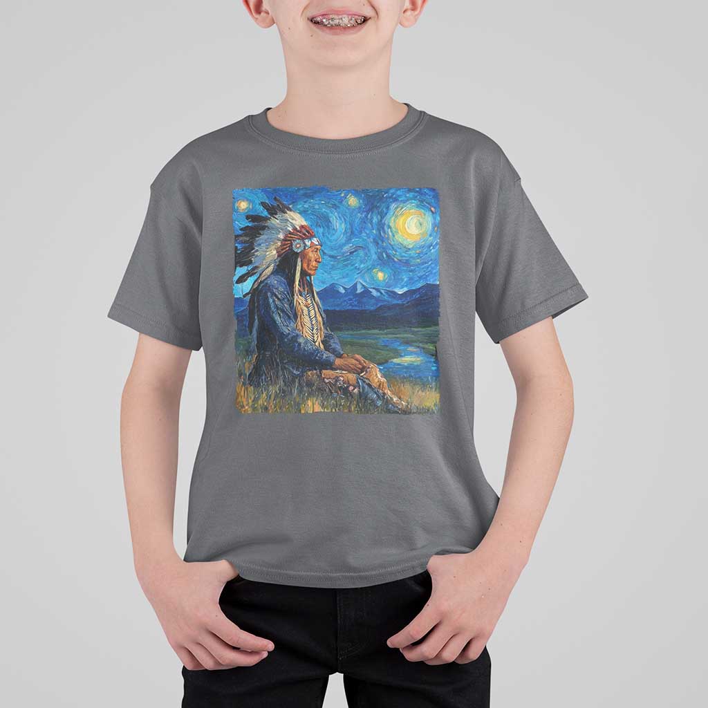 Native American Indian Van Goghs Starry Night T Shirt For Kid - Wonder Print Shop