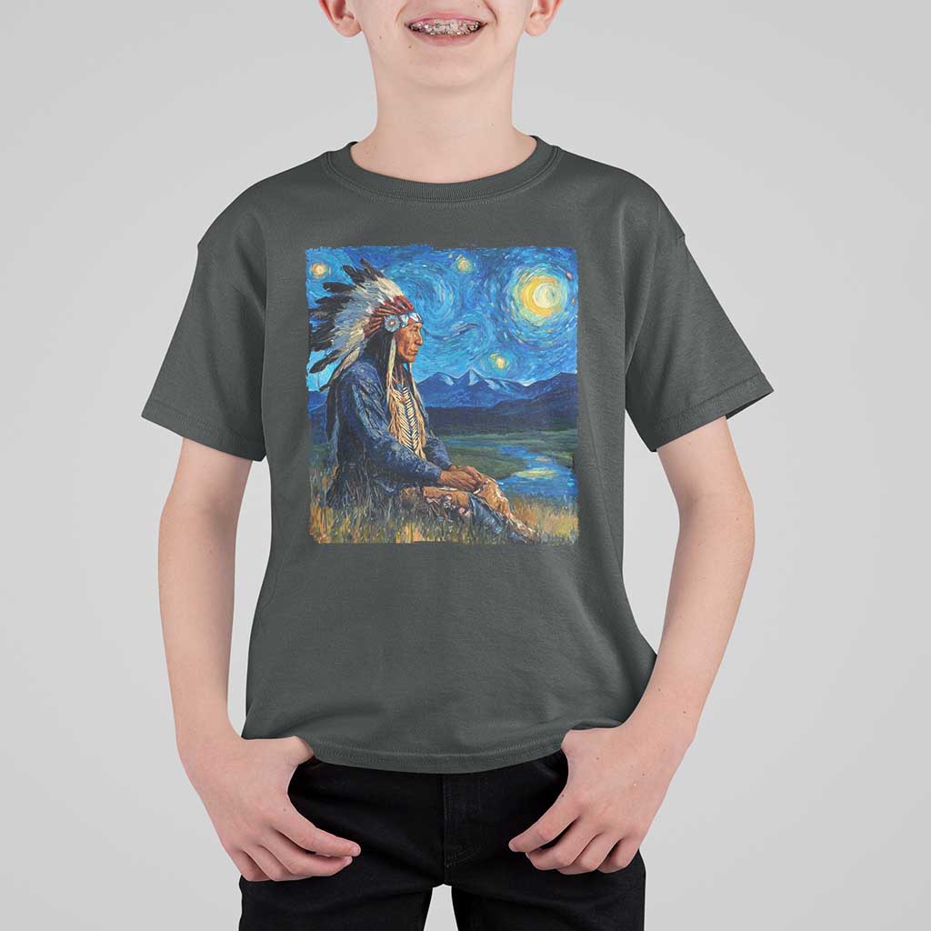 Native American Indian Van Goghs Starry Night T Shirt For Kid - Wonder Print Shop