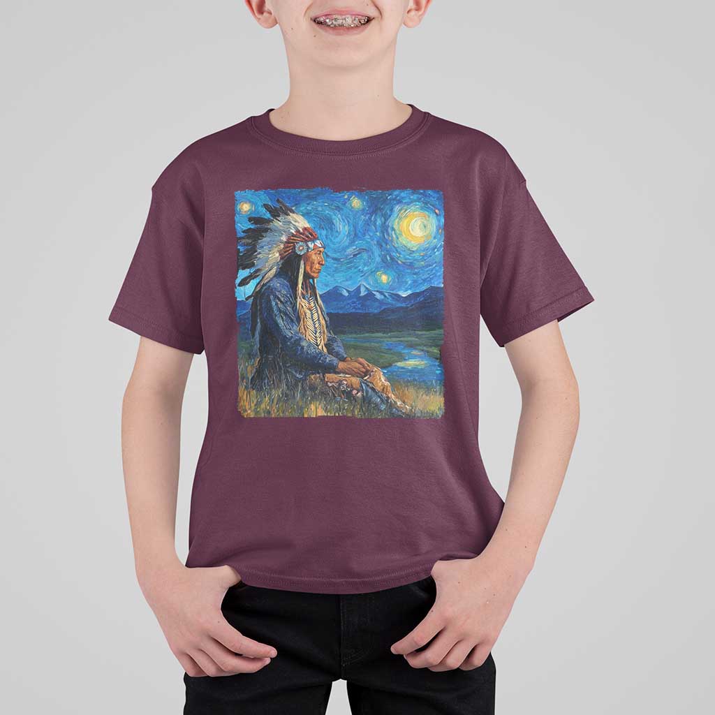 Native American Indian Van Goghs Starry Night T Shirt For Kid - Wonder Print Shop