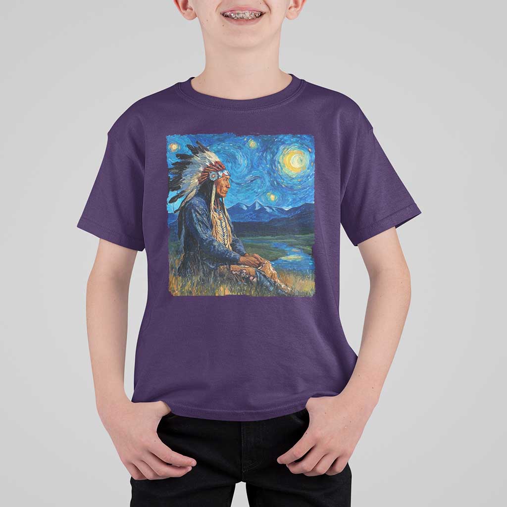 Native American Indian Van Goghs Starry Night T Shirt For Kid - Wonder Print Shop