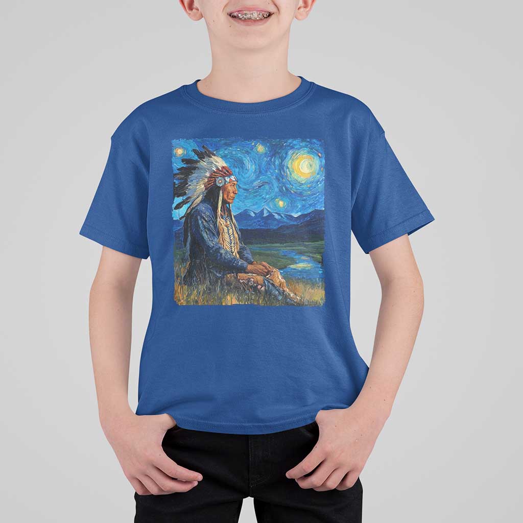 Native American Indian Van Goghs Starry Night T Shirt For Kid - Wonder Print Shop