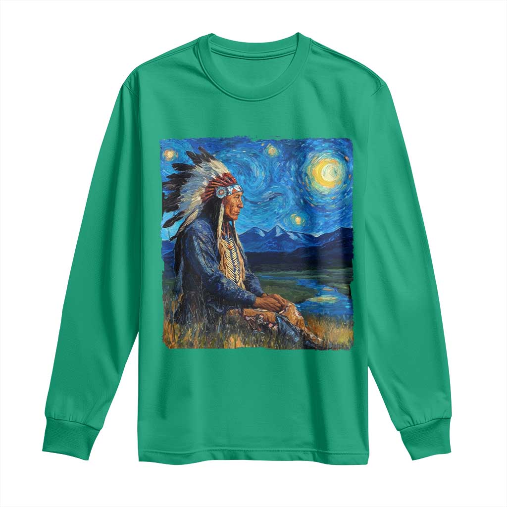 Native American Indian Van Goghs Starry Night Long Sleeve Shirt - Wonder Print Shop