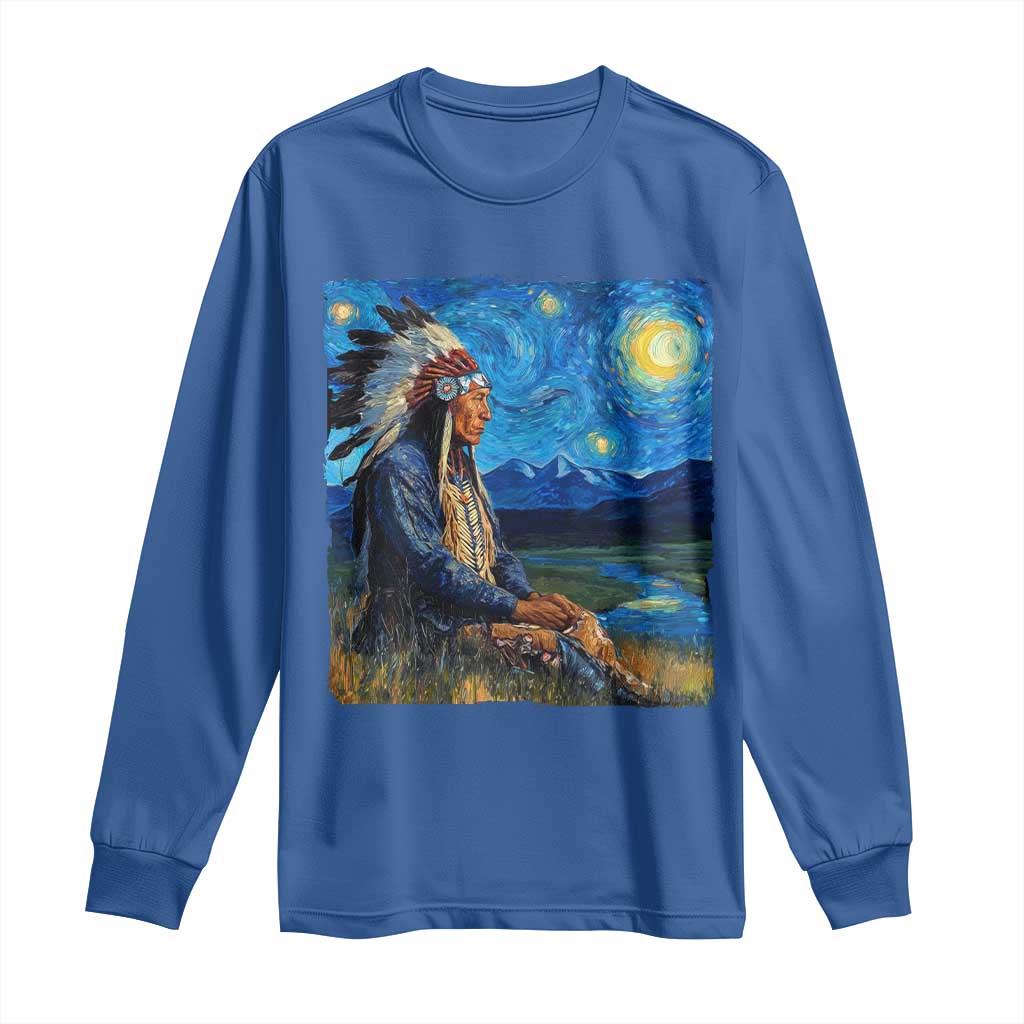 Native American Indian Van Goghs Starry Night Long Sleeve Shirt - Wonder Print Shop