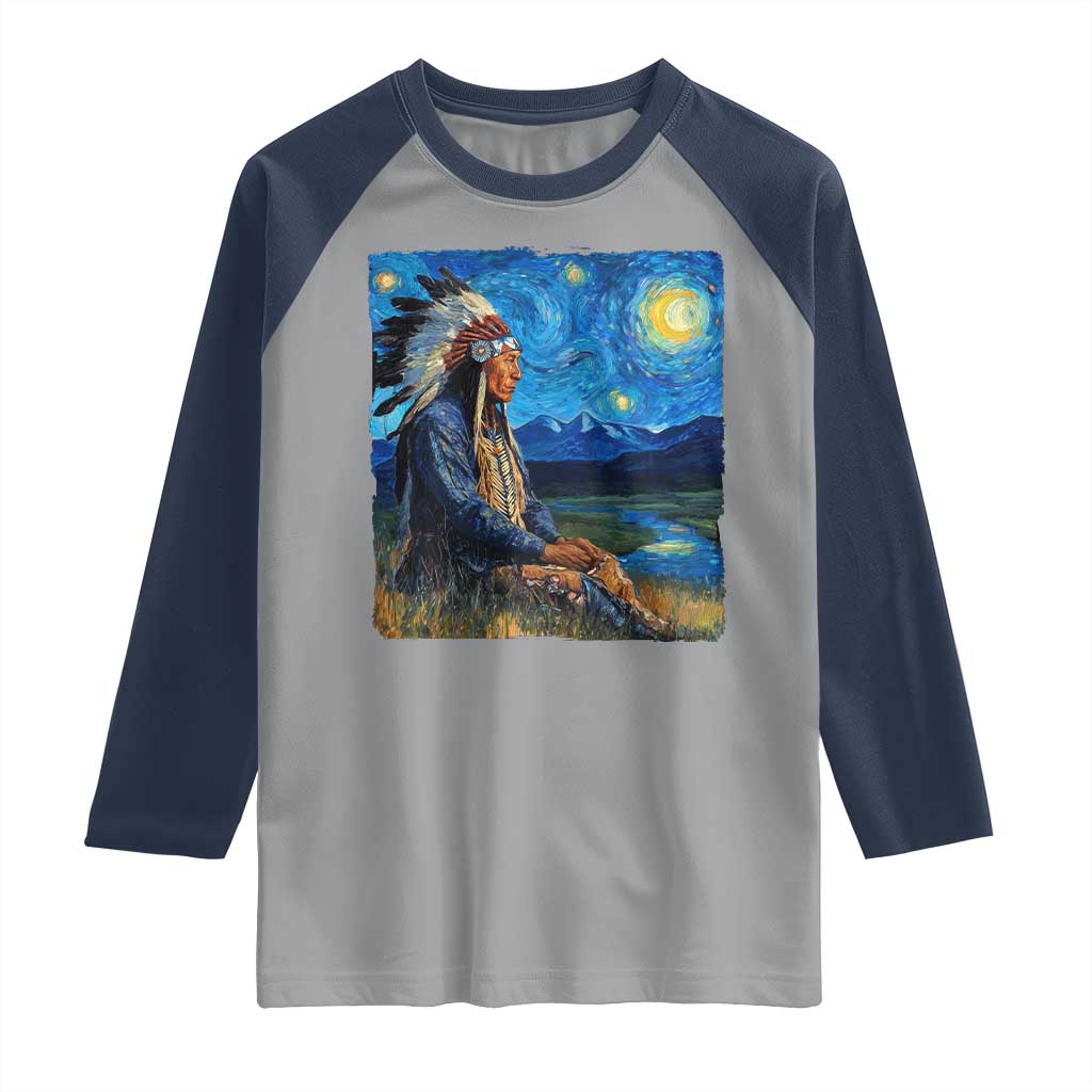 Native American Indian Van Goghs Starry Night Raglan Shirt - Wonder Print Shop