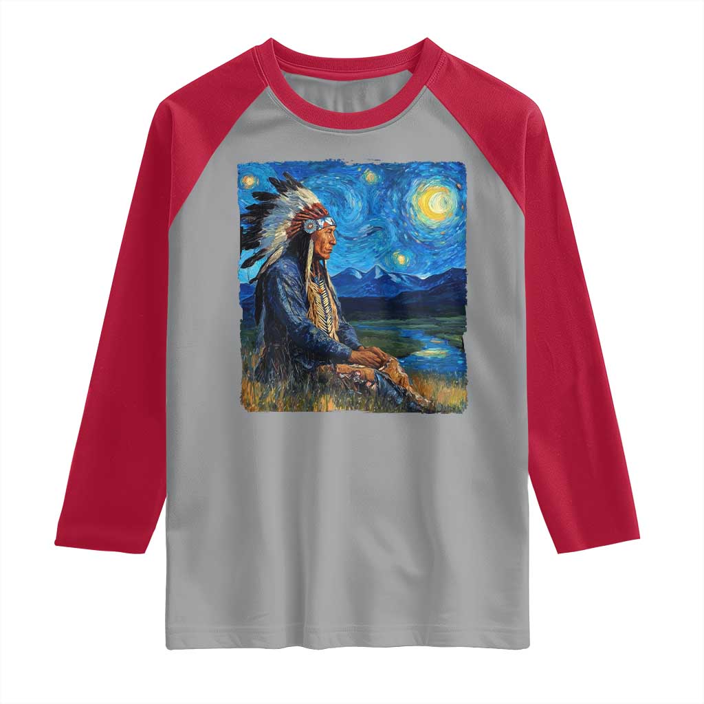 Native American Indian Van Goghs Starry Night Raglan Shirt - Wonder Print Shop