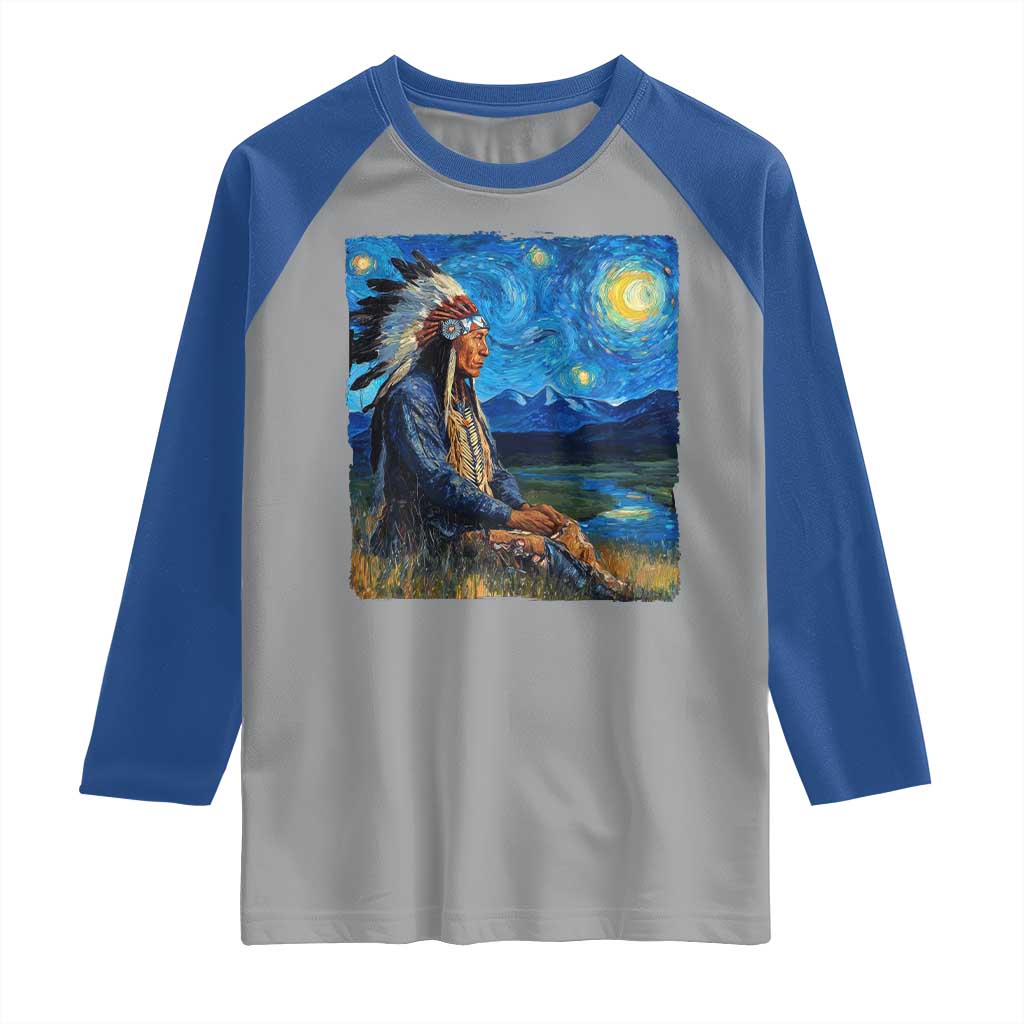 Native American Indian Van Goghs Starry Night Raglan Shirt - Wonder Print Shop
