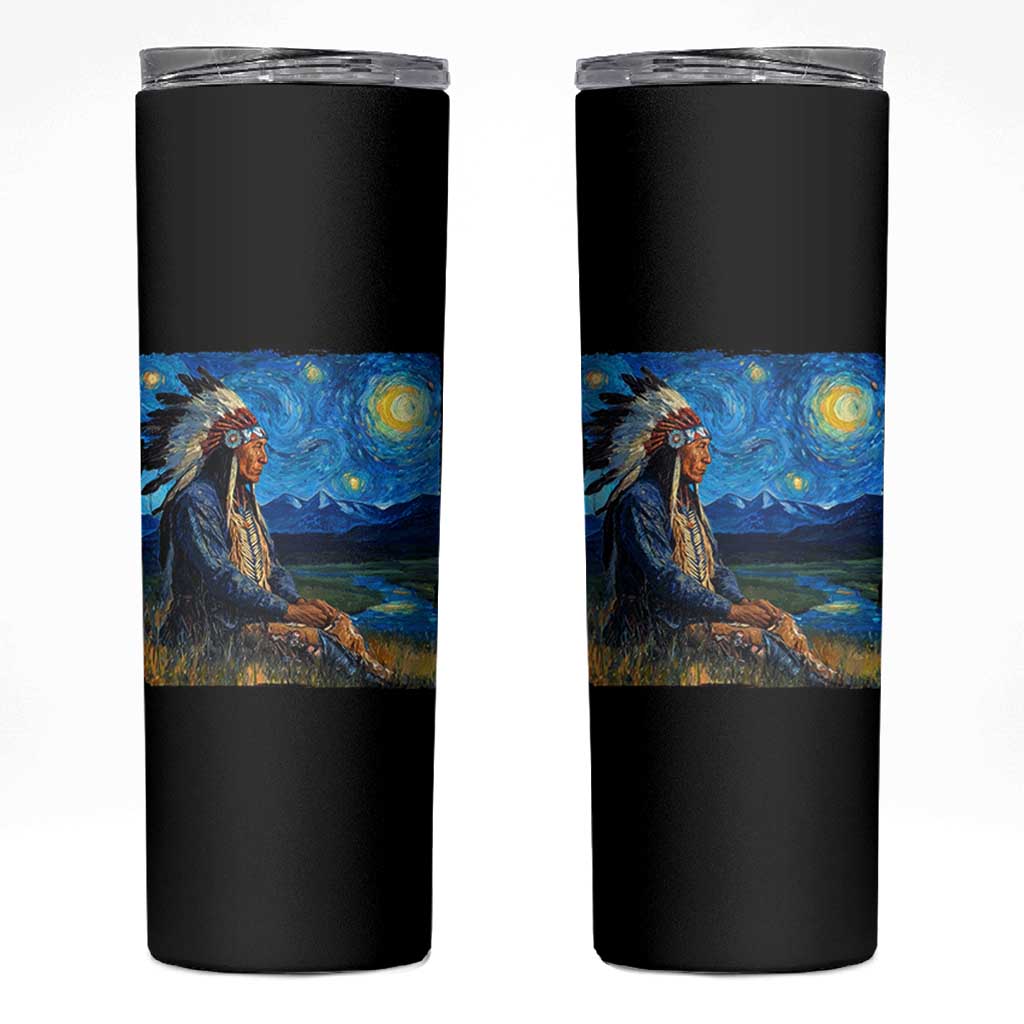 Native American Indian Van Goghs Starry Night Skinny Tumbler - Wonder Print Shop