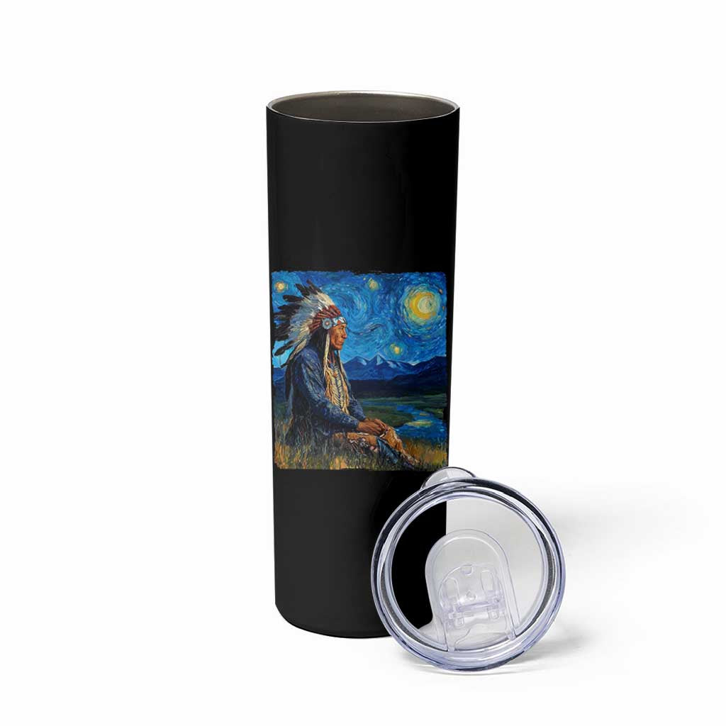 Native American Indian Van Goghs Starry Night Skinny Tumbler - Wonder Print Shop
