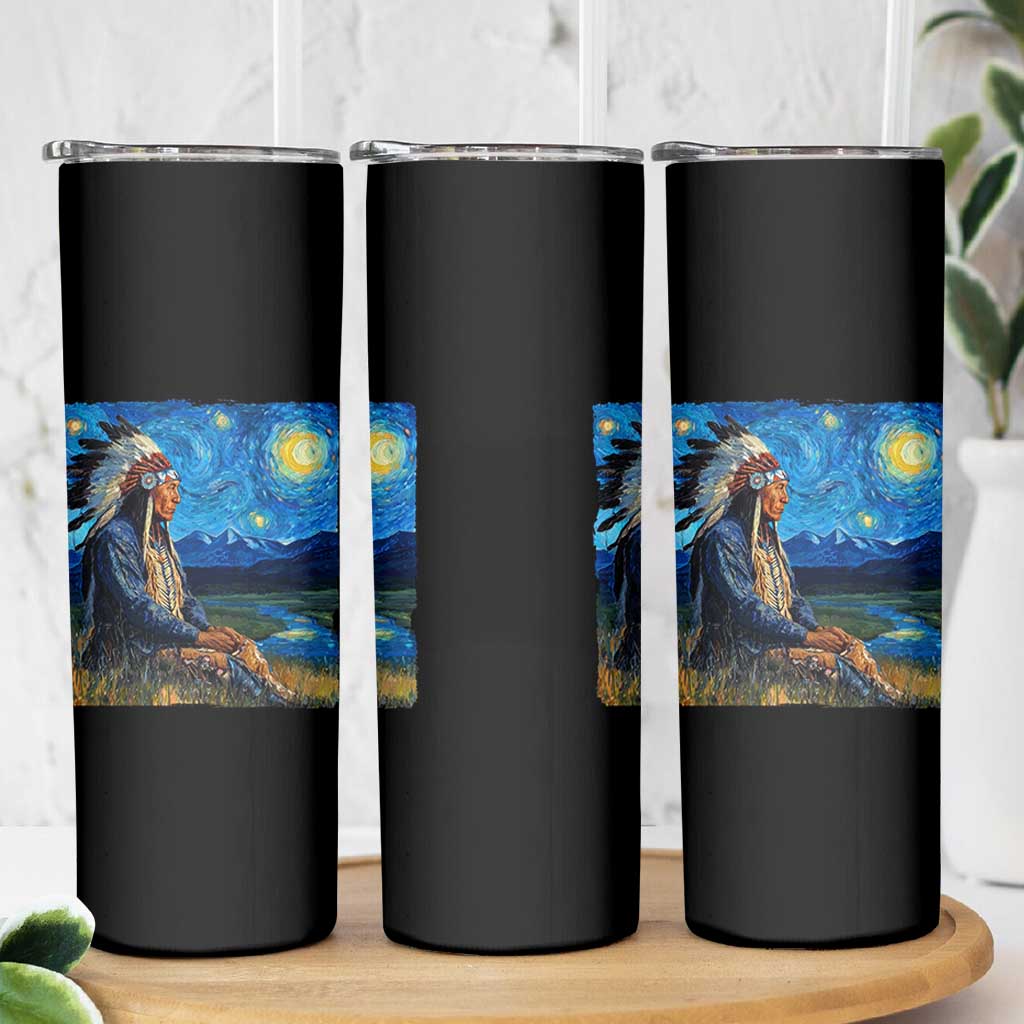 Native American Indian Van Goghs Starry Night Skinny Tumbler - Wonder Print Shop