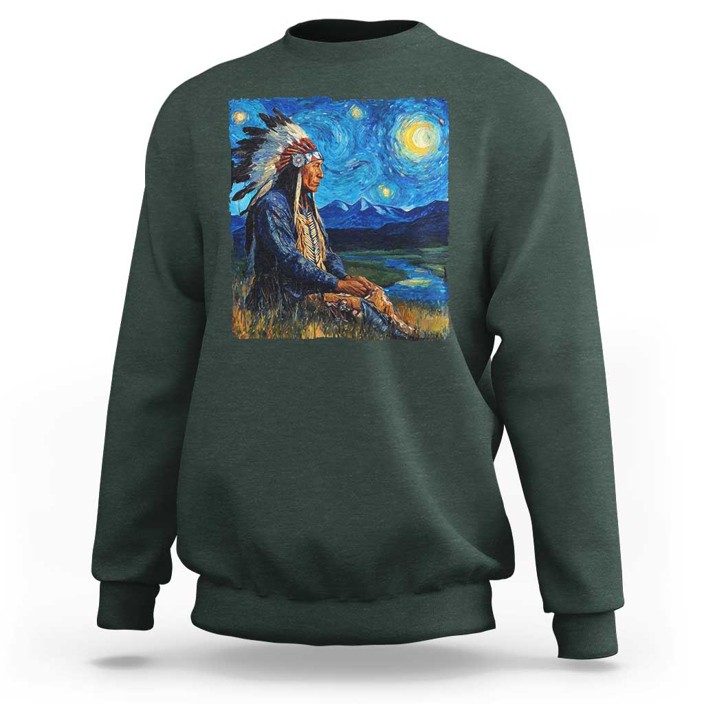 Native American Indian Van Goghs Starry Night Sweatshirt - Wonder Print Shop