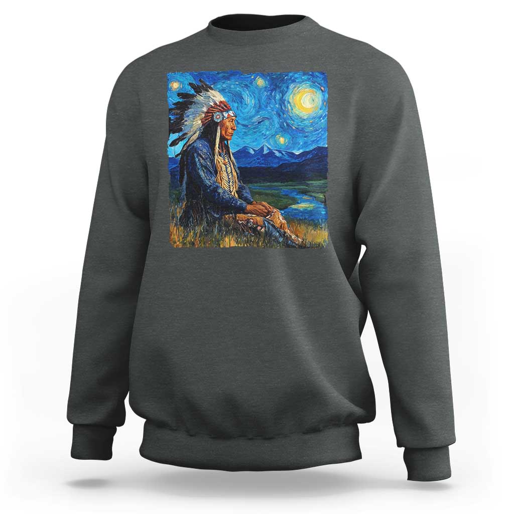 Native American Indian Van Goghs Starry Night Sweatshirt - Wonder Print Shop