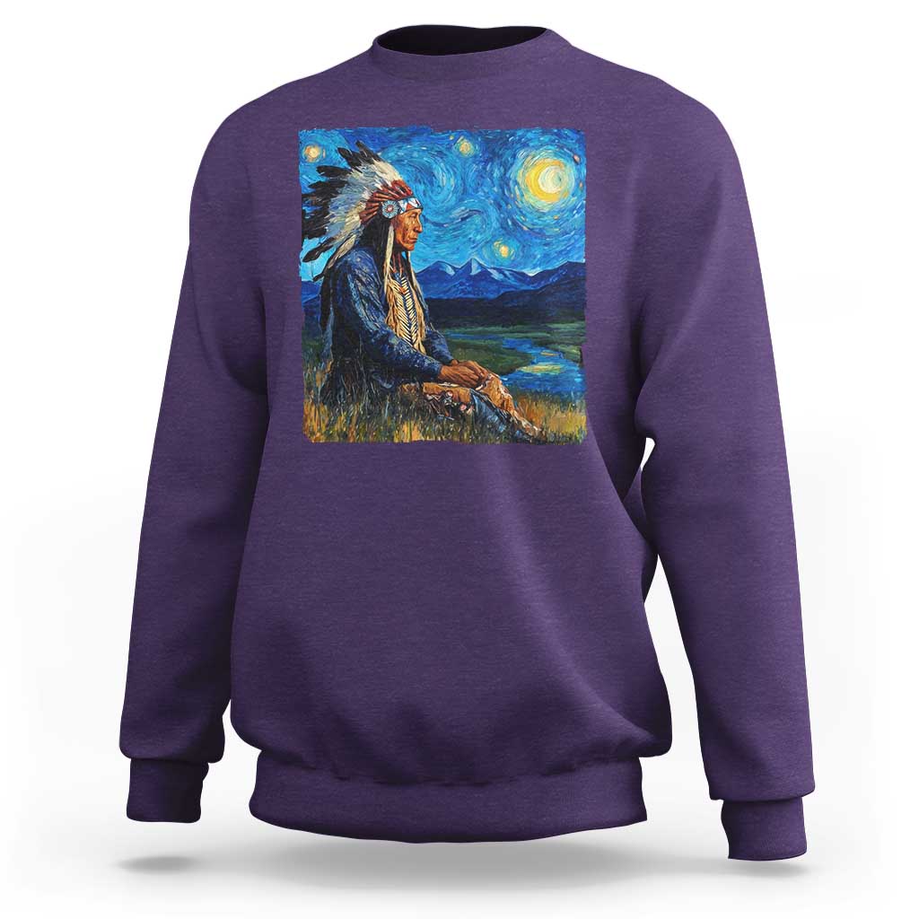 Native American Indian Van Goghs Starry Night Sweatshirt - Wonder Print Shop