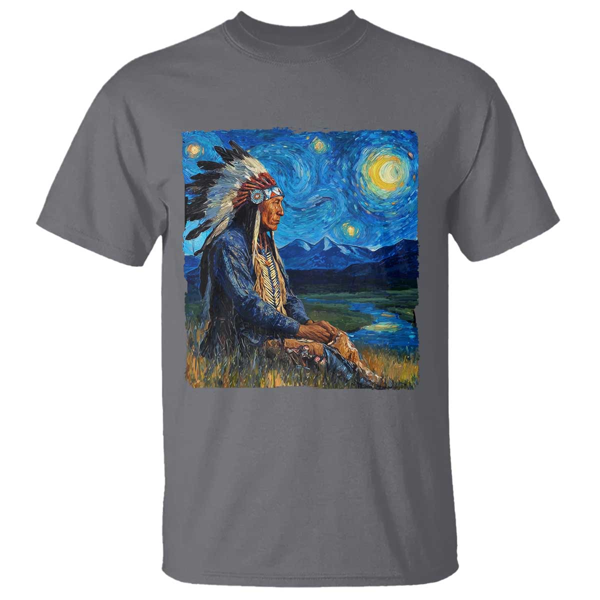 Native American Indian Van Goghs Starry Night T Shirt - Wonder Print Shop