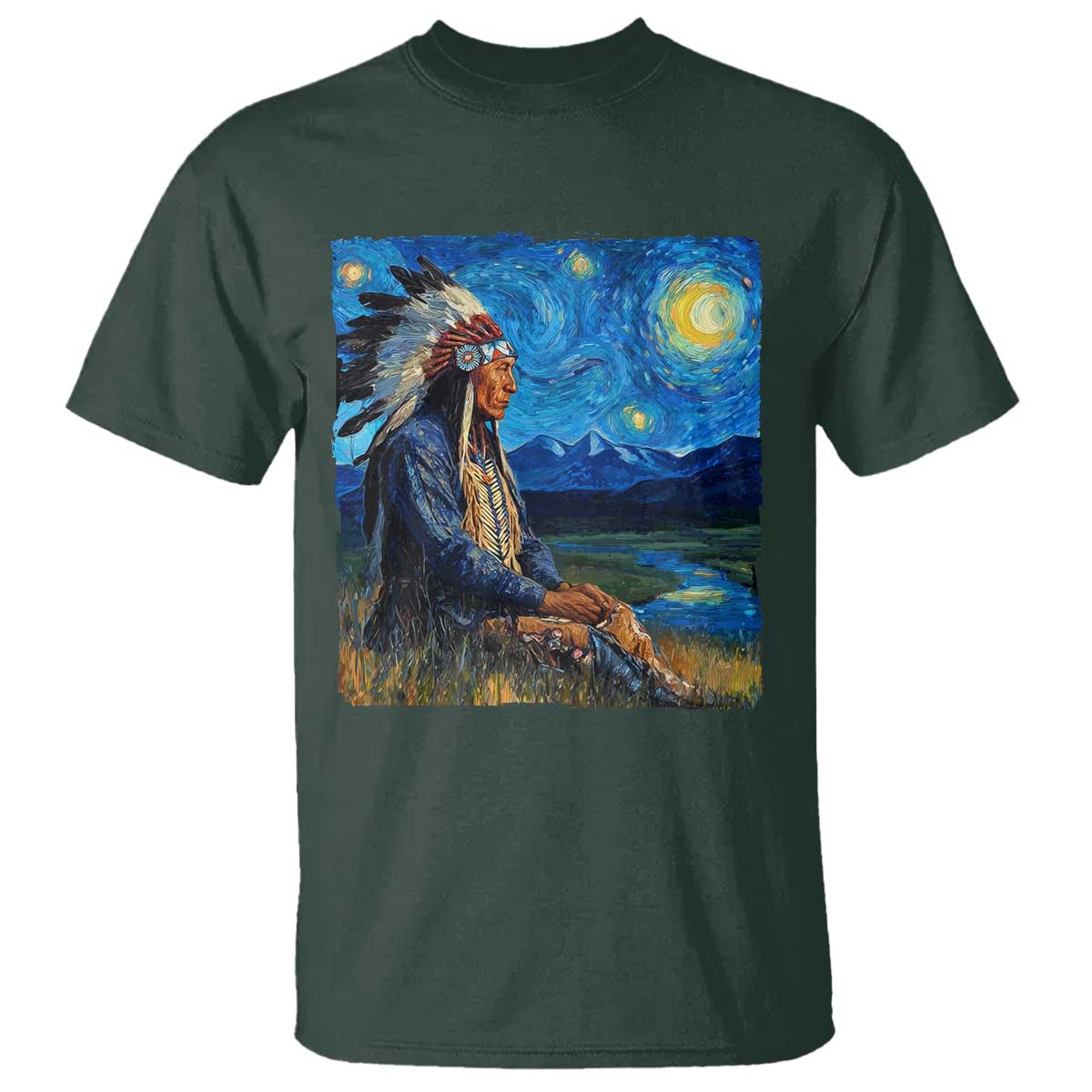 Native American Indian Van Goghs Starry Night T Shirt - Wonder Print Shop