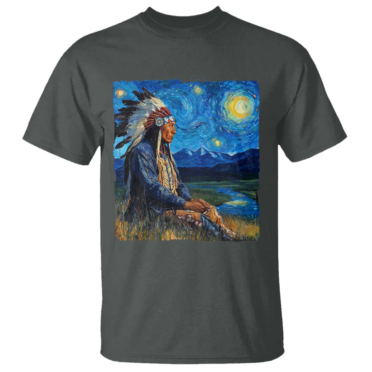 Native American Indian Van Goghs Starry Night T Shirt - Wonder Print Shop