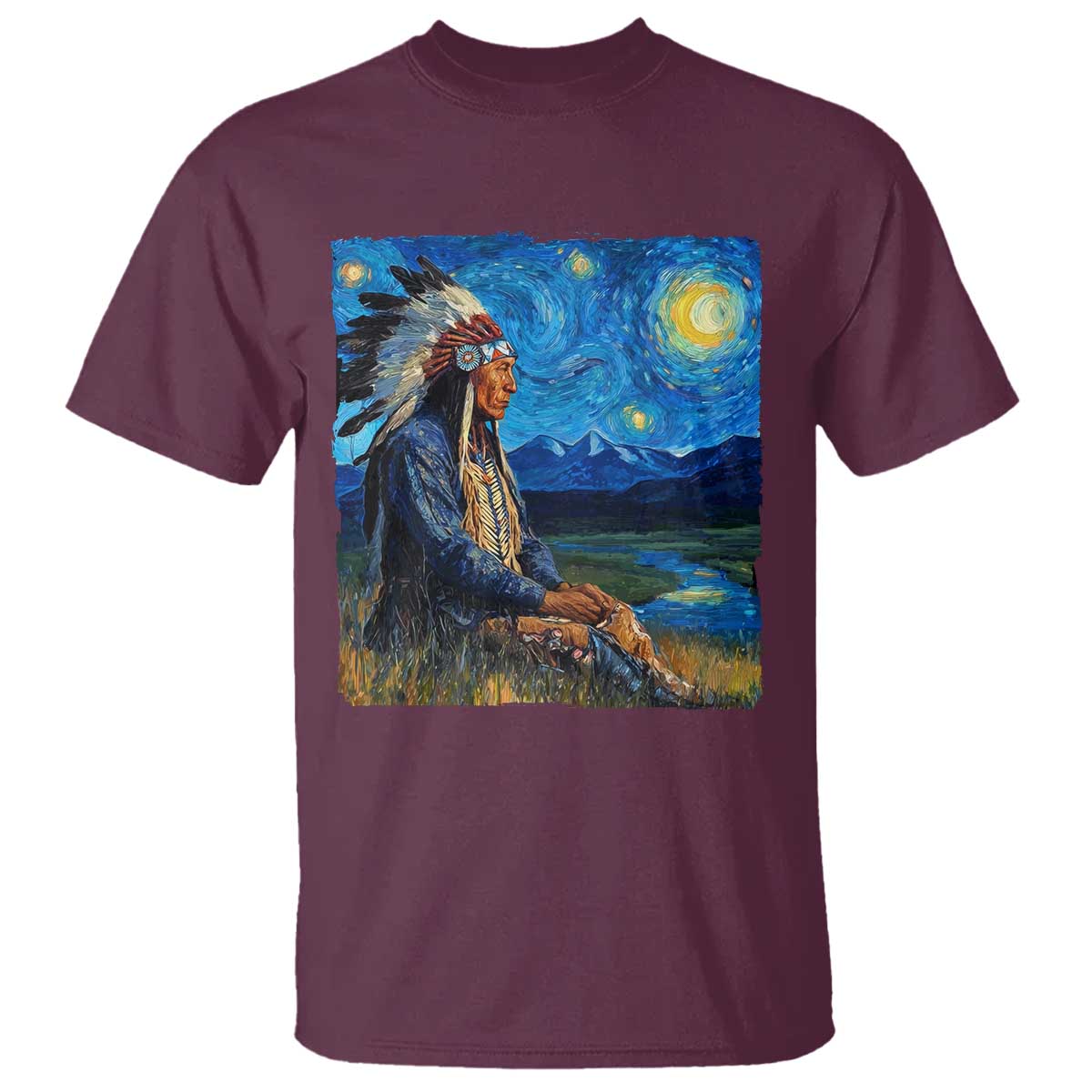 Native American Indian Van Goghs Starry Night T Shirt - Wonder Print Shop