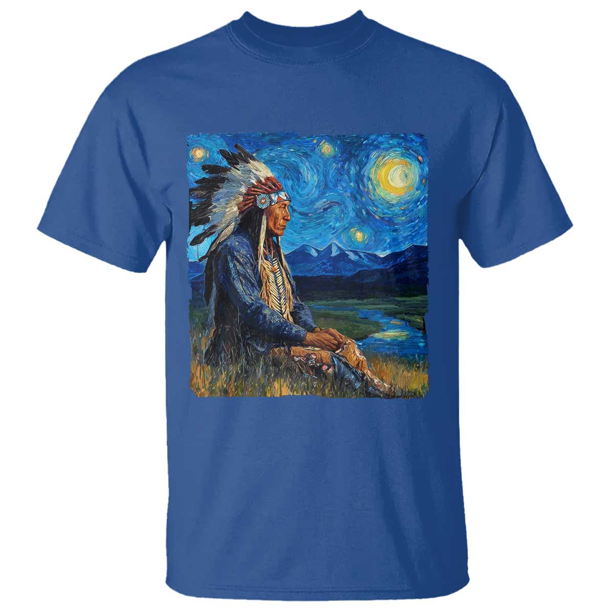Native American Indian Van Goghs Starry Night T Shirt - Wonder Print Shop