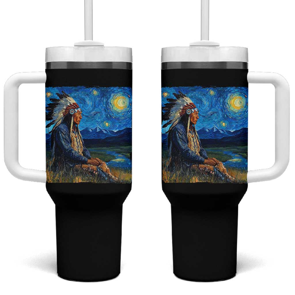 Native American Indian Van Goghs Starry Night Tumbler With Handle - Wonder Print Shop