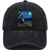 Native American Indian Van Goghs Starry Night Washed Cotton Baseball Cap