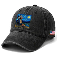 Native American Indian Van Goghs Starry Night Washed Cotton Baseball Cap
