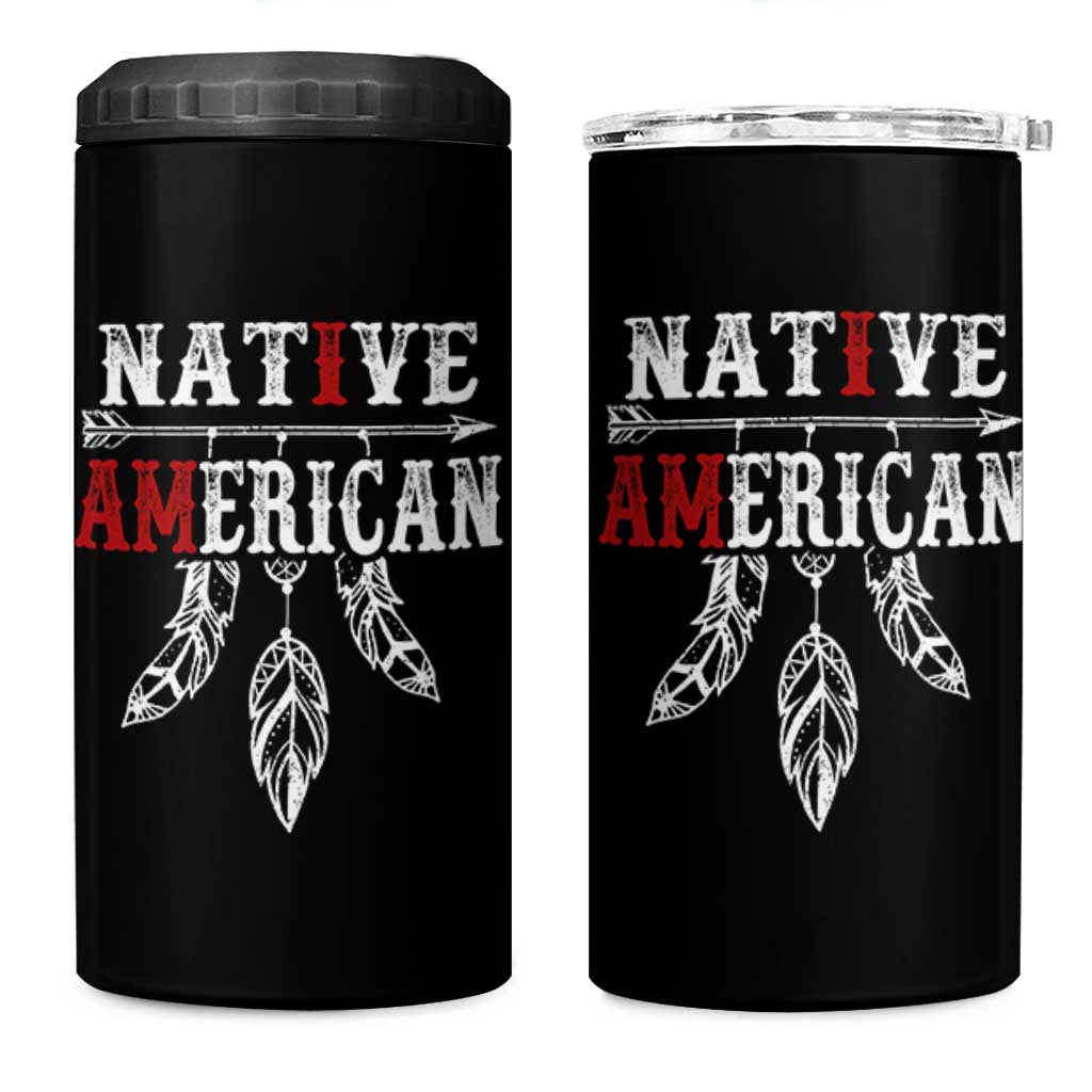 I Am Native American 4 in 1 Can Cooler Tumbler Indigenous Pride Vintage Dreamcatcher Arrow - Wonder Print Shop