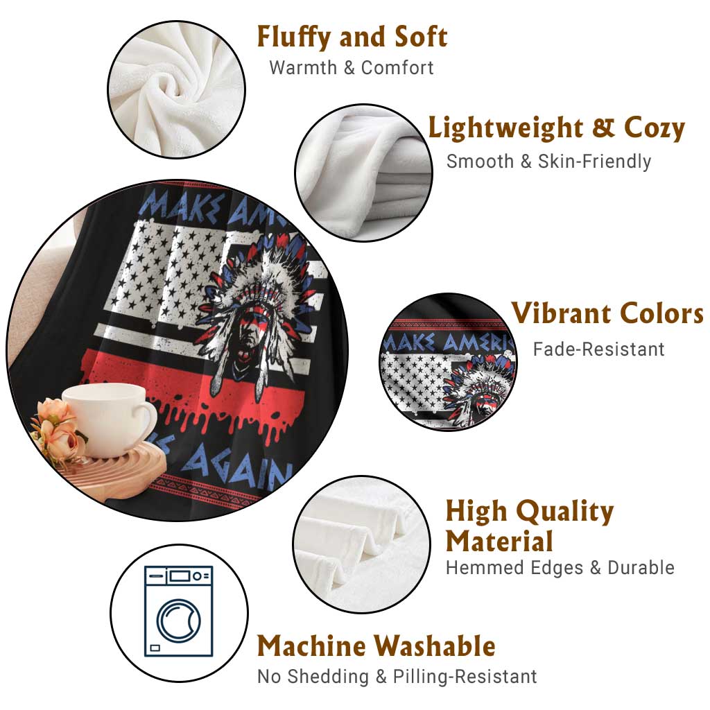 Make America Native Again Throw Blanket Native Indian Pride USA Flag - Wonder Print Shop