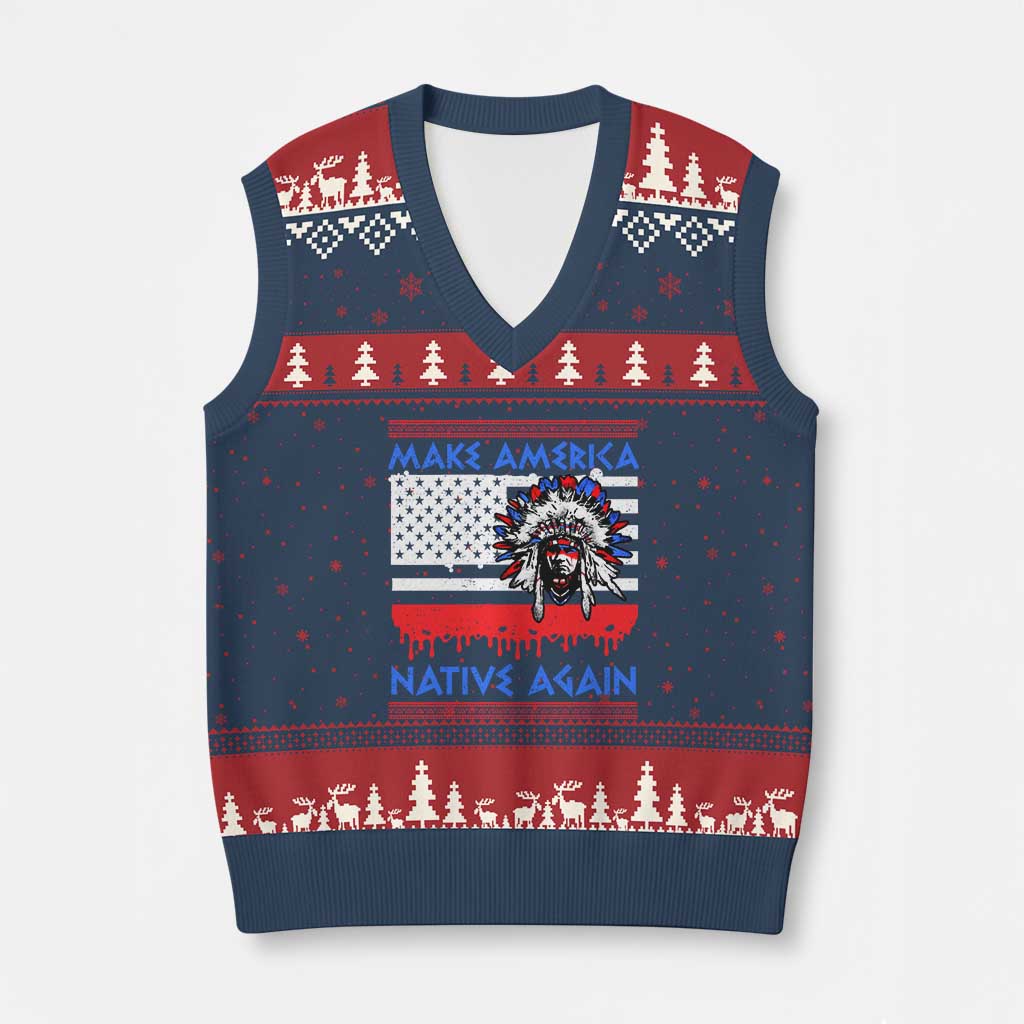 Make America Native Again V-Neck Knit Sweater Vest Native Indian Pride USA Flag - Wonder Print Shop