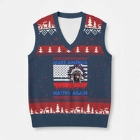 Make America Native Again V-Neck Knit Sweater Vest Native Indian Pride USA Flag - Wonder Print Shop