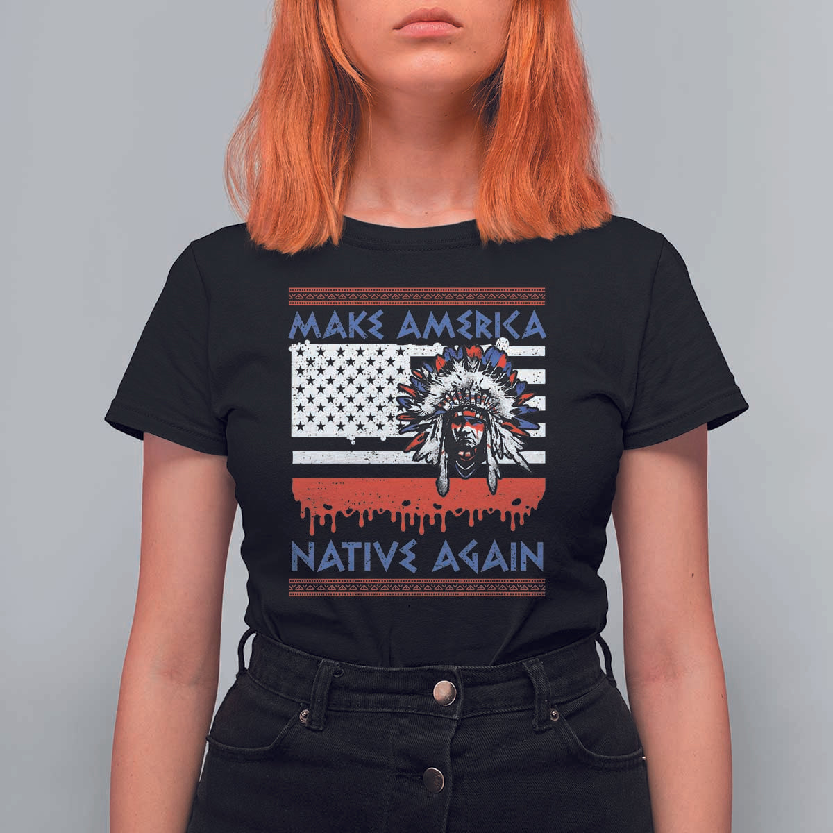 Make America Native Again T Shirt For Women Native Indian Pride USA Flag - Wonder Print Shop