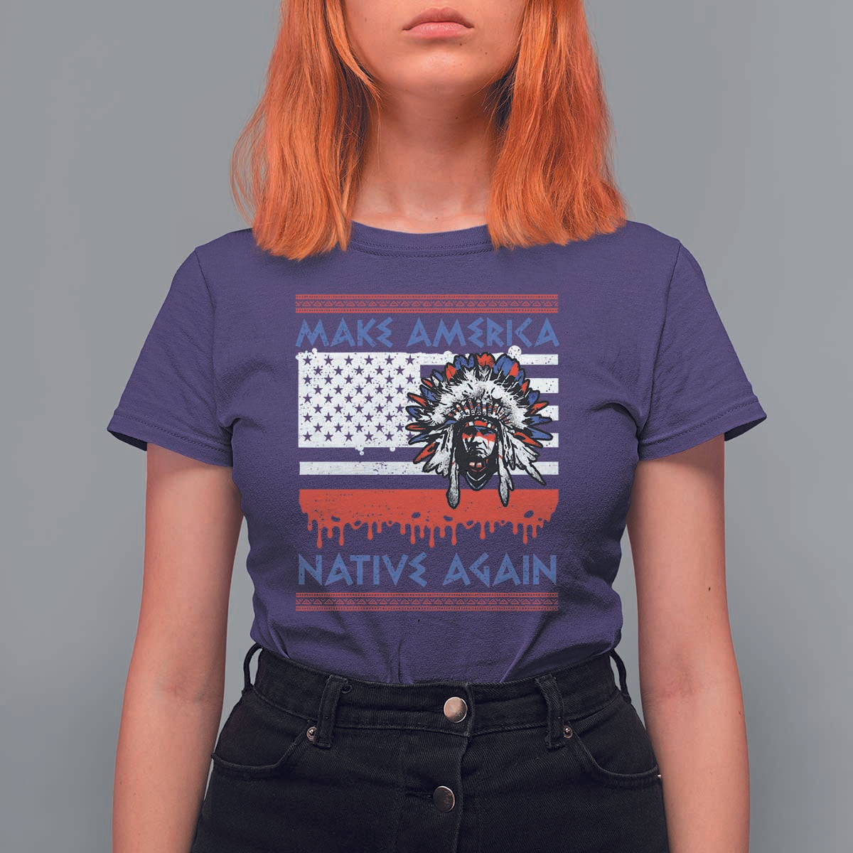 Make America Native Again T Shirt For Women Native Indian Pride USA Flag - Wonder Print Shop